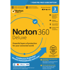 Norton 360 Deluxe – 1-Year / 3-Device – USA/Canada